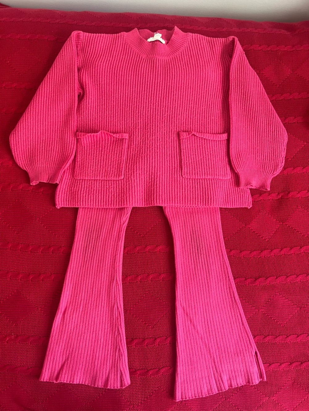 Jessica Simpson Kids Two-Piece Ribbed Pink Sweater Top and Flare Pants